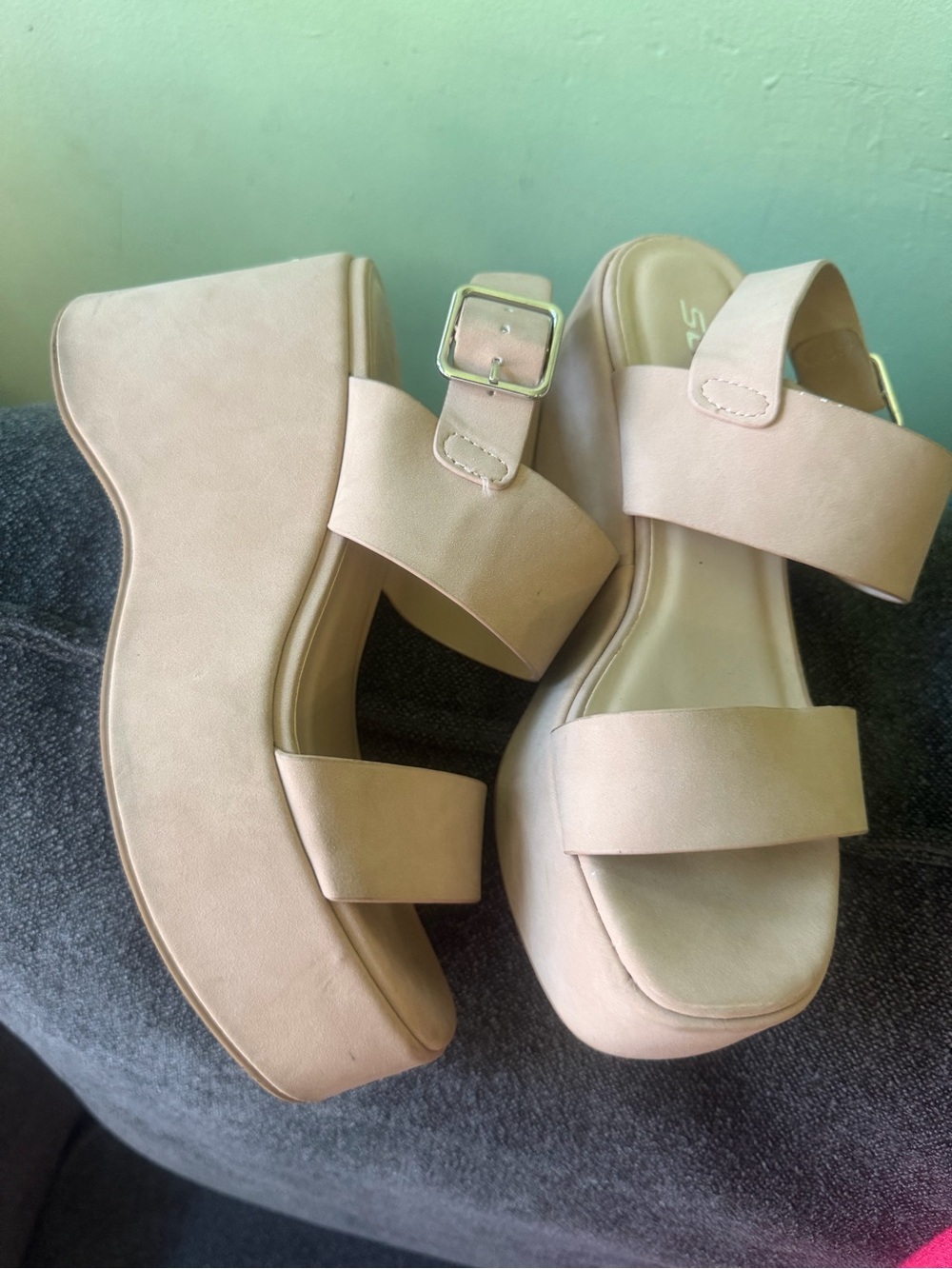 Soda Blush Platform Sandals with Ankle Buckle